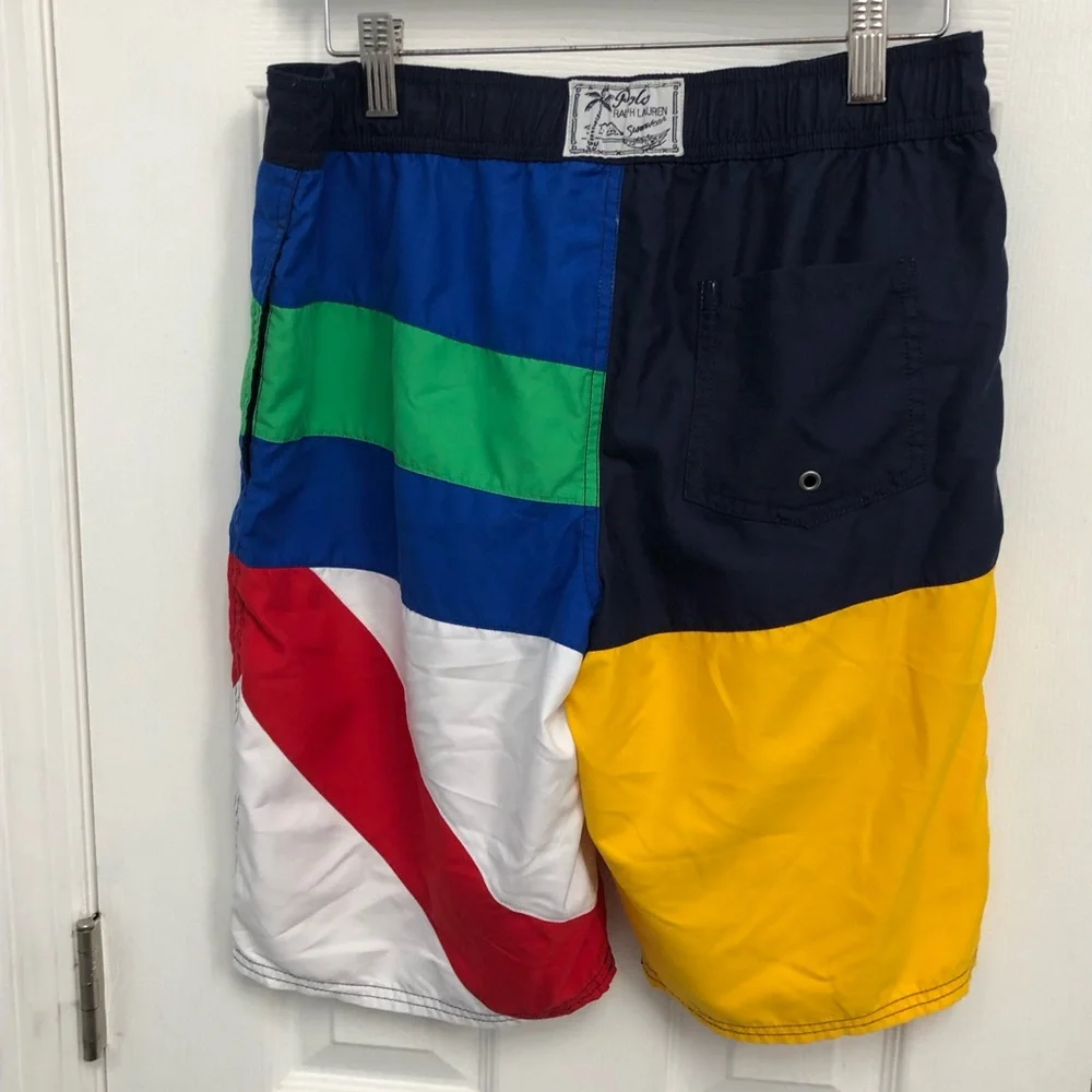 Polo Ralph Lauren Boys Size L 14 16 Colorblock Swim Trunks Bathing Suit Multi